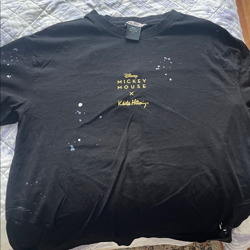 Disney Black Tee with Mickey Mouse x Keith Haring Design